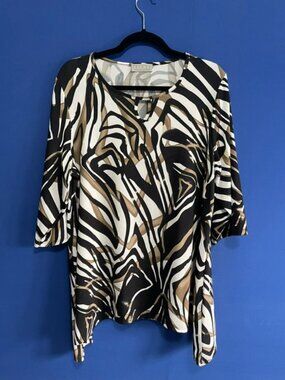Laura Plus Abstract Animal Print Asymmetrical Top - Size 1X